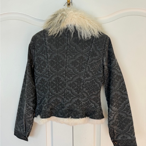 Grey Denim Jacket with White Rabbit Fur lining and White-Grey Goat Fur Collar - Picture 2 of 9